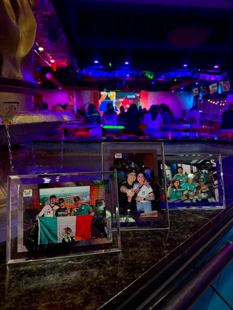 Three LuminaR frames on venue bar ledge